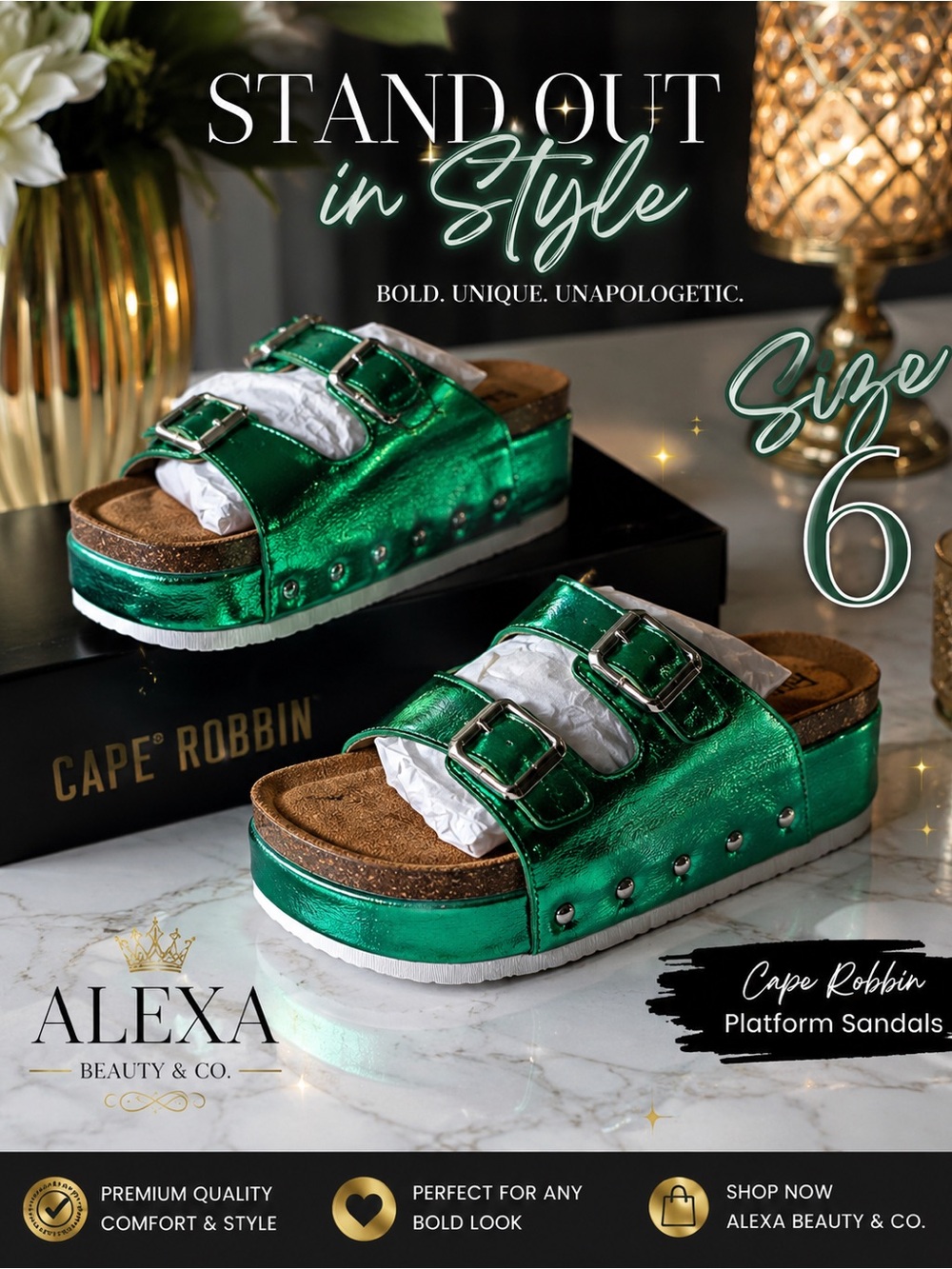 Cape Robbin Kids Metallic Emerald Green Platform Sandals